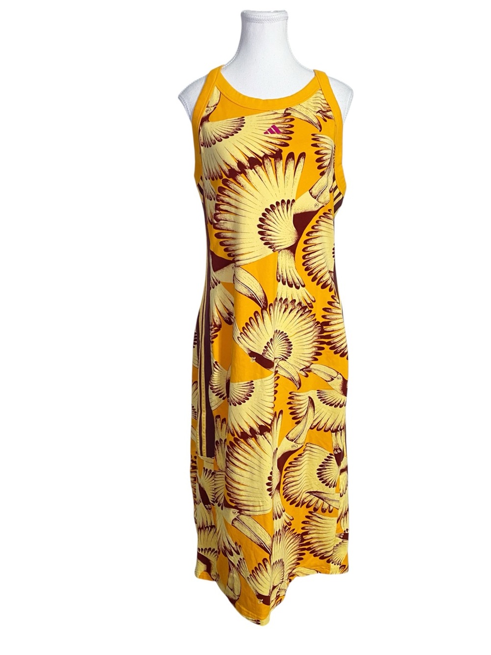 Adidas x FARM Rio Yellow Tropical Bird Toucan Racerback Midi Dress Size XL